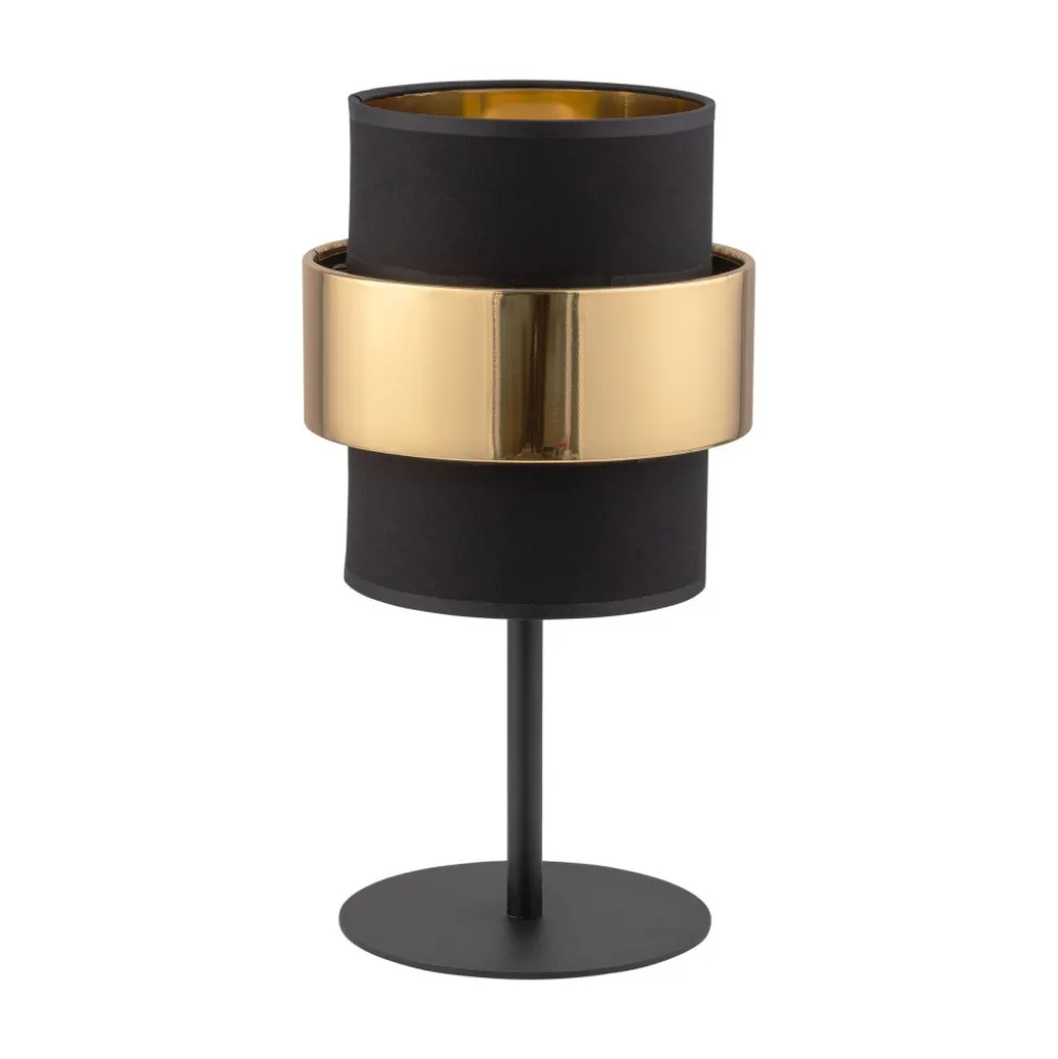 Lampka Nocna CALISTO Czarny Złoty Abażur 38cm
