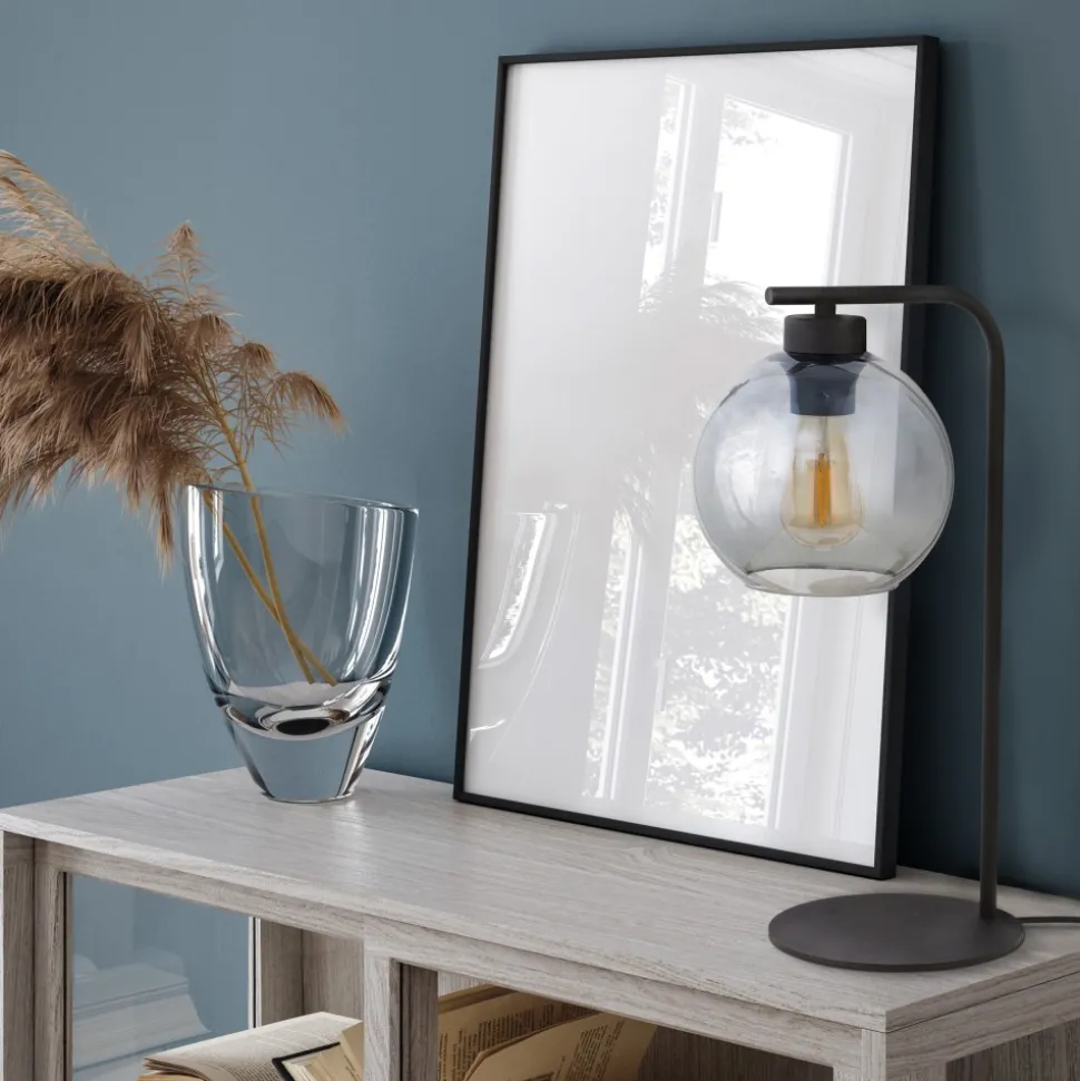 Lampka Nocna CUBUS Czarny Grafitowy Szklany Klosz 46cm
