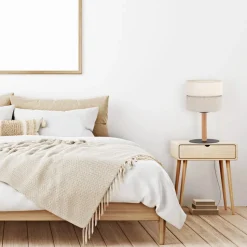 Lampka Nocna ECO Brązowy Beżowy Abażur 34cm