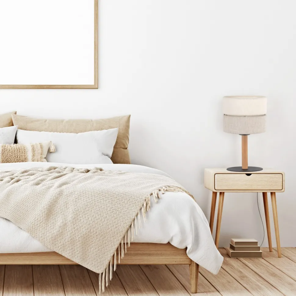 Lampka Nocna ECO Brązowy Beżowy Abażur 34cm