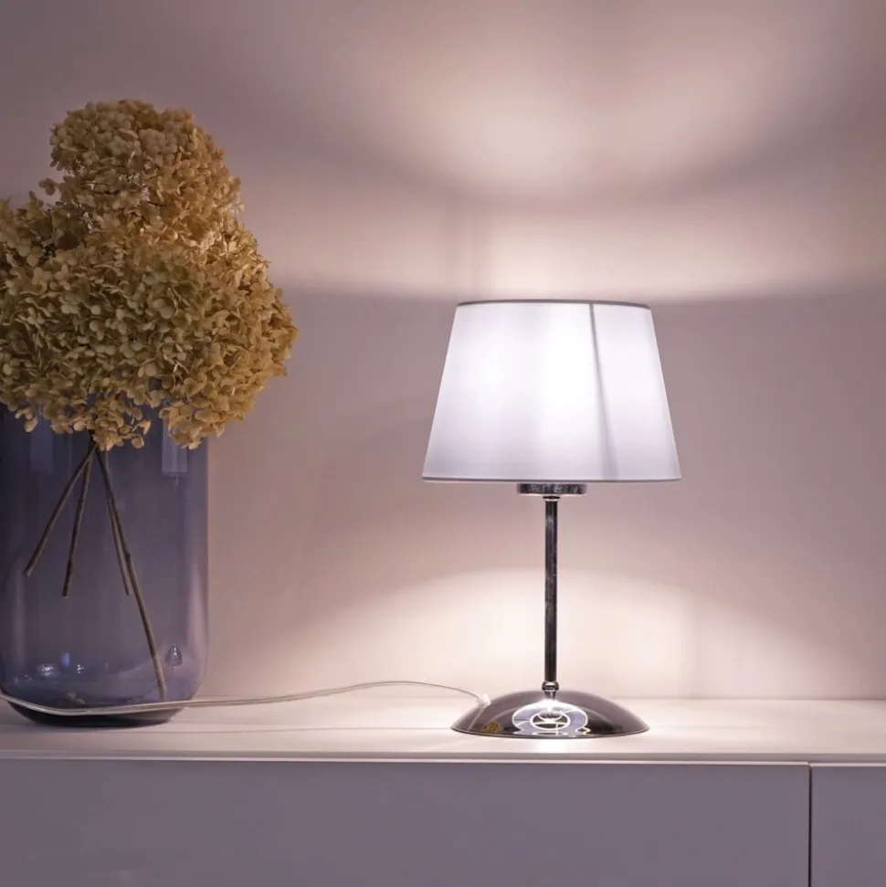 Lampka Nocna GLORY Chrom Biały Abażur 33cm