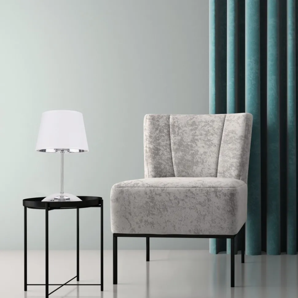 Lampka Nocna GLORY Chrom Biały Abażur 33cm
