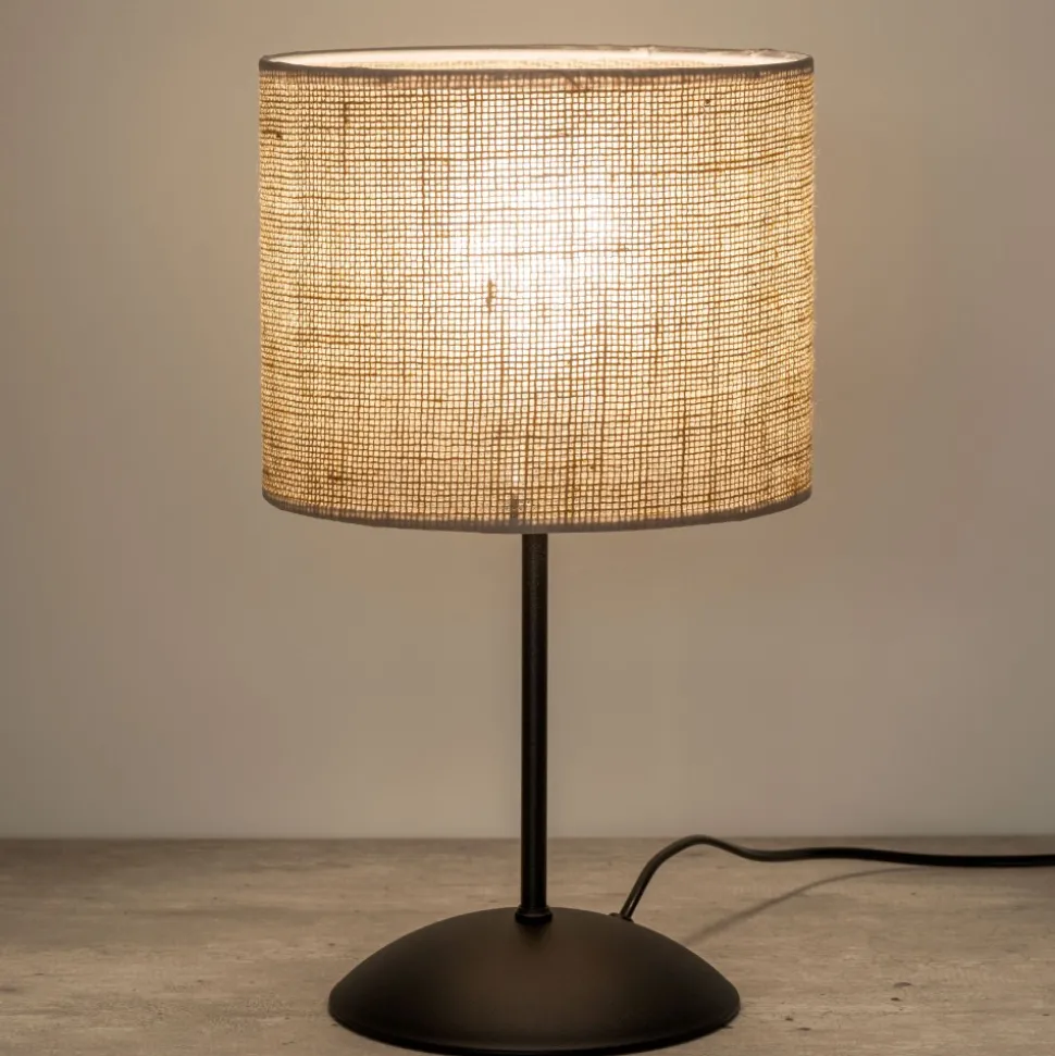 Lampka Nocna JUTA Czarny Brązowy Boho Abażur 36cm
