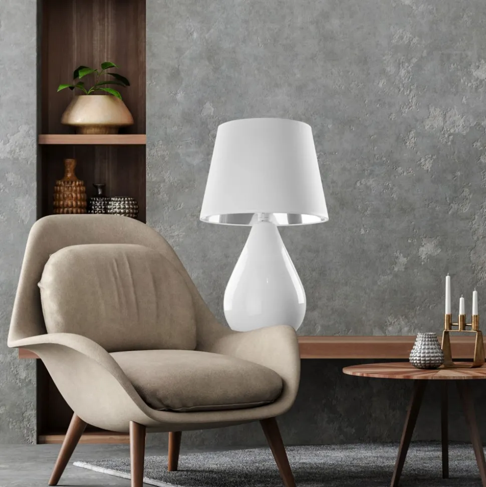 Lampka Nocna LACRIMA Biały Srebrny Abażur 67cm