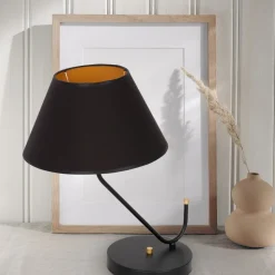 Lampka Nocna VICTORIA Czarny Złoty Abażur 1xE27 50cm