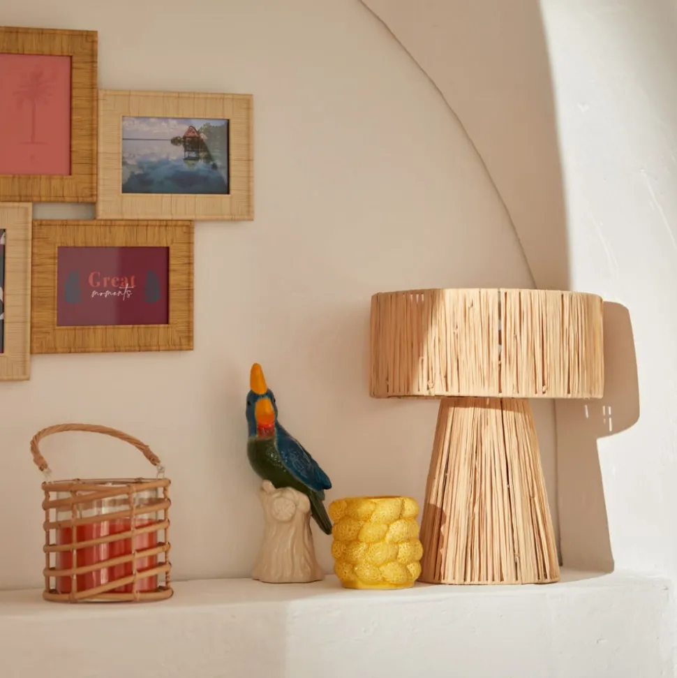 Lampka stołowa z rafii 34cm beżowa Orane