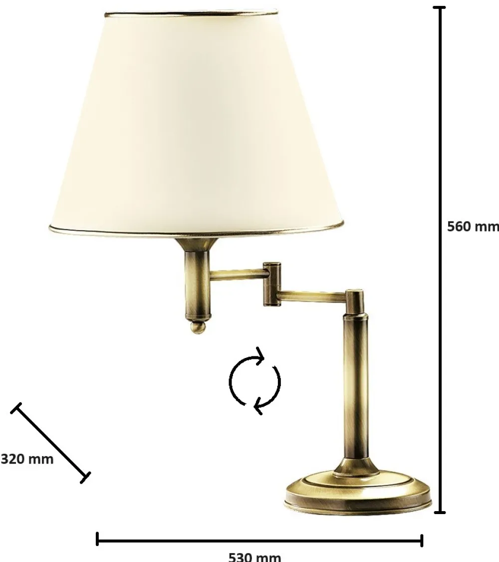 Lampka Nocna CLASSIC Patyna Ecru Abażur Regulowana 1xE27 56cm * Jupiter