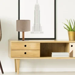 Lampka Nocna DEVA Brązowy Beżowy Abażur 33cm * TK Lighting Clearance