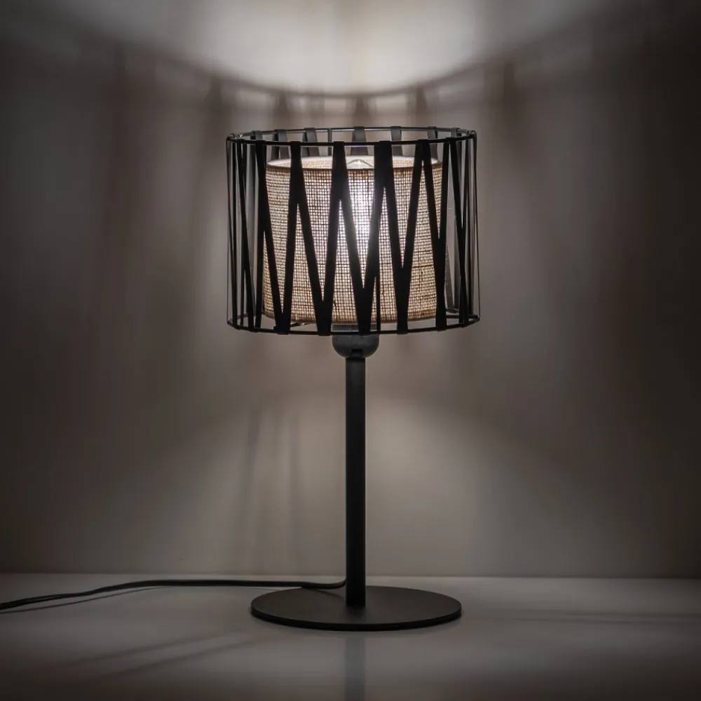 Lampka Nocna HARMONY Czarny Beżowy Abażur 37cm * TK Lighting Sale