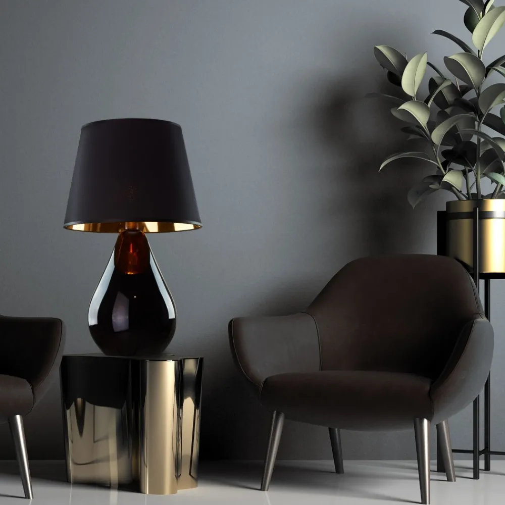 Lampka Nocna LACRIMA Czarny Złoty Abażur 67cm * TK Lighting