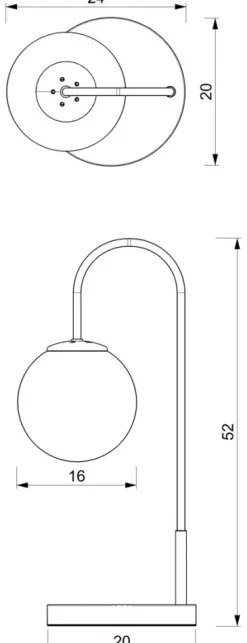 Lampka Stołowa CAMBRIDGE Czarny Biały Szklany Klosz 1xE14 52cm * Luminex
