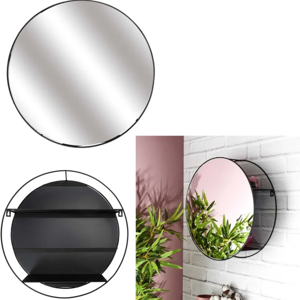 Lustro ścienne z półkami LOFT ROUND