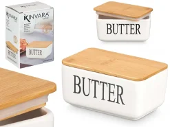 Maselniczka ceramiczna z bambusową pokrywką biała * KINVARA Best