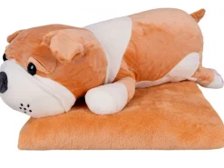 Maskotka z kocykiem BULDOG brąz 50 cm koc 160x110 cm * HowHomely Clearance