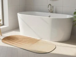 Mata łazienkowa absorbująca SPLIT 45x100 cm liść beż