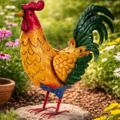 Metalowa dekoracja ogrodowa kolorowy kogut 45 cm * HowHomely Sale