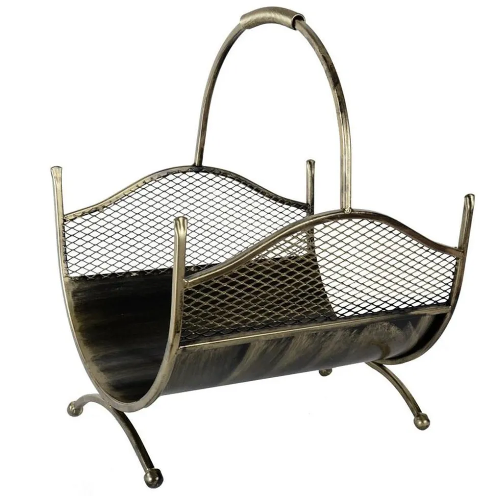 Metalowy ozdobny kosz na drewno Criss czarno złoty 40 cm