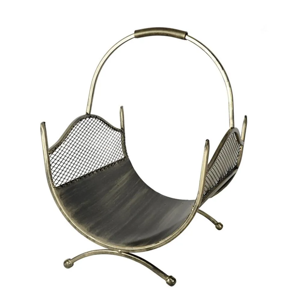 Metalowy ozdobny kosz na drewno Criss czarno złoty 40 cm