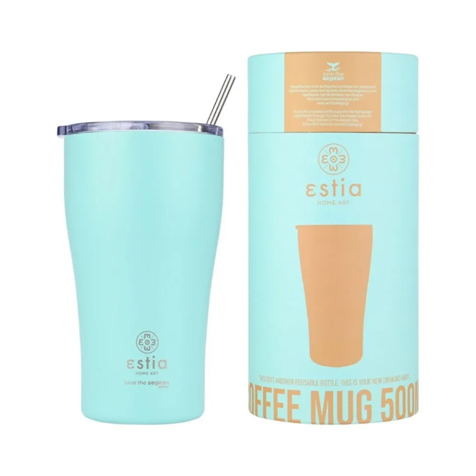 Miętowy kubek termiczny ze słomką 500 ml Bermuda Green
