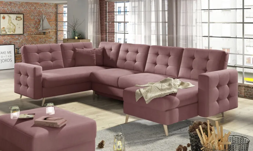 Narożnik z funkcją spania Asgard U Mat Velvet 63 róż