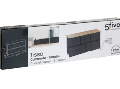 Niska komoda z 5 szufladami Tissa ciemnoszara