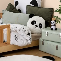 Okrągła biała poduszka Panda z uszami 3D