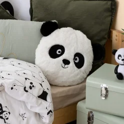 Okrągła biała poduszka Panda z uszami 3D