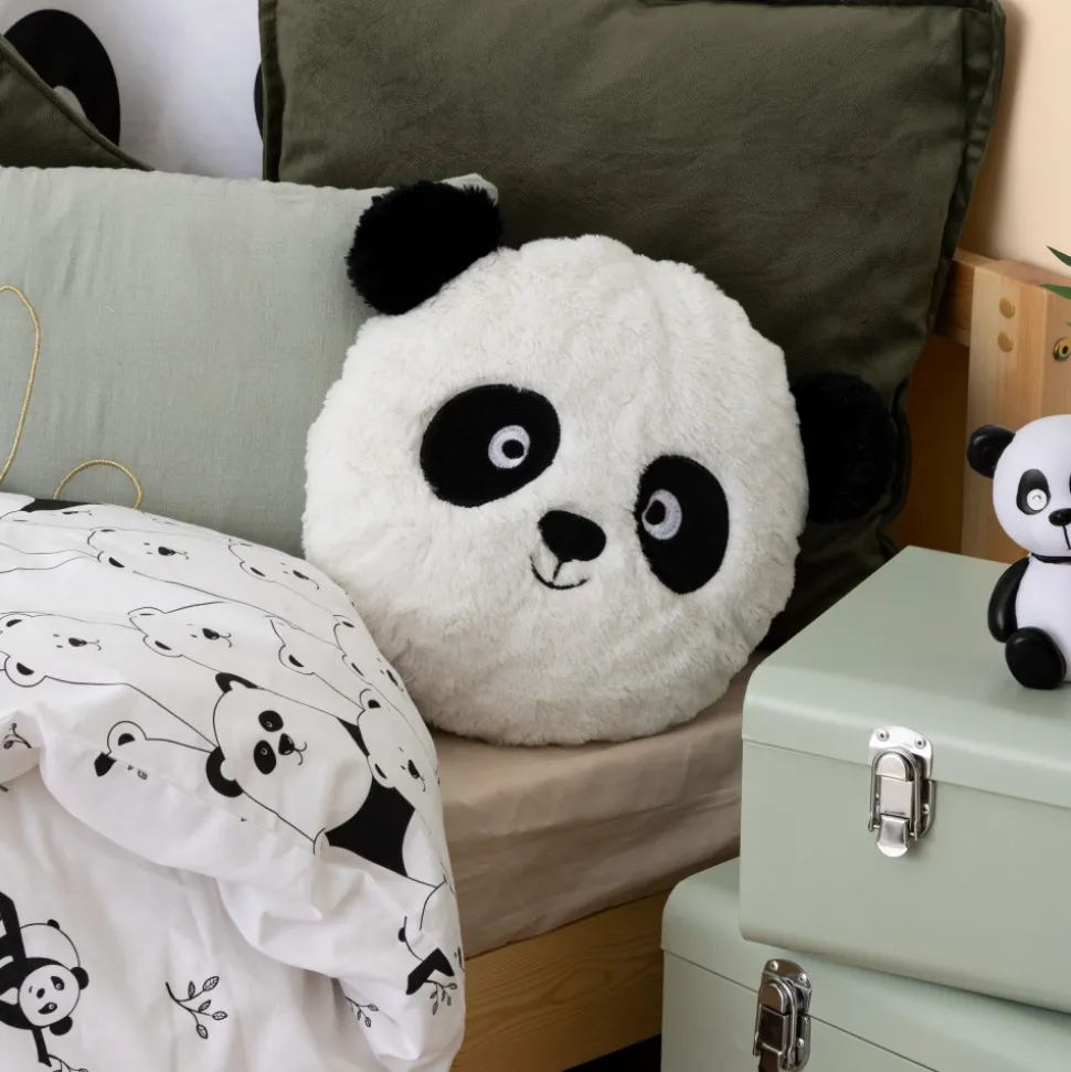 Okrągła biała poduszka Panda z uszami 3D