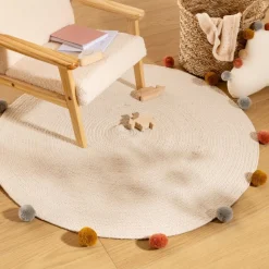 Okrągły dywan z pomponami 90 cm