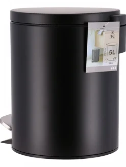 Okrągły kosz na śmieci 5L metalowy czarny z pedałem