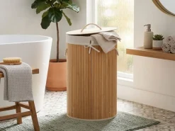 Okrągły bambusowy kosz na pranie z pokrywką * TENDANCE Discount