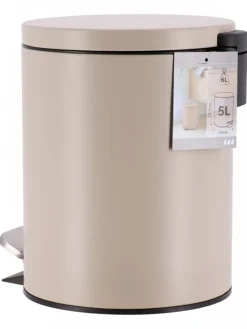Okrągły kosz na śmieci 5L metalowy taupe z pedałem * TENDANCE Outlet