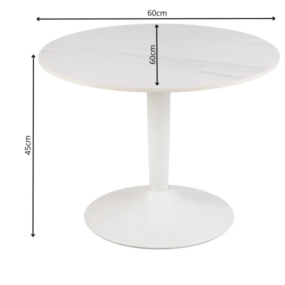 Okrągły stół ceramiczny blat 60 cm Malta biały * Actona Hot