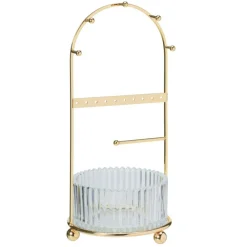 Organizer na biżuterię ze szklanym pojemnikiem złoty h25 cm * H&S Decoration Discount