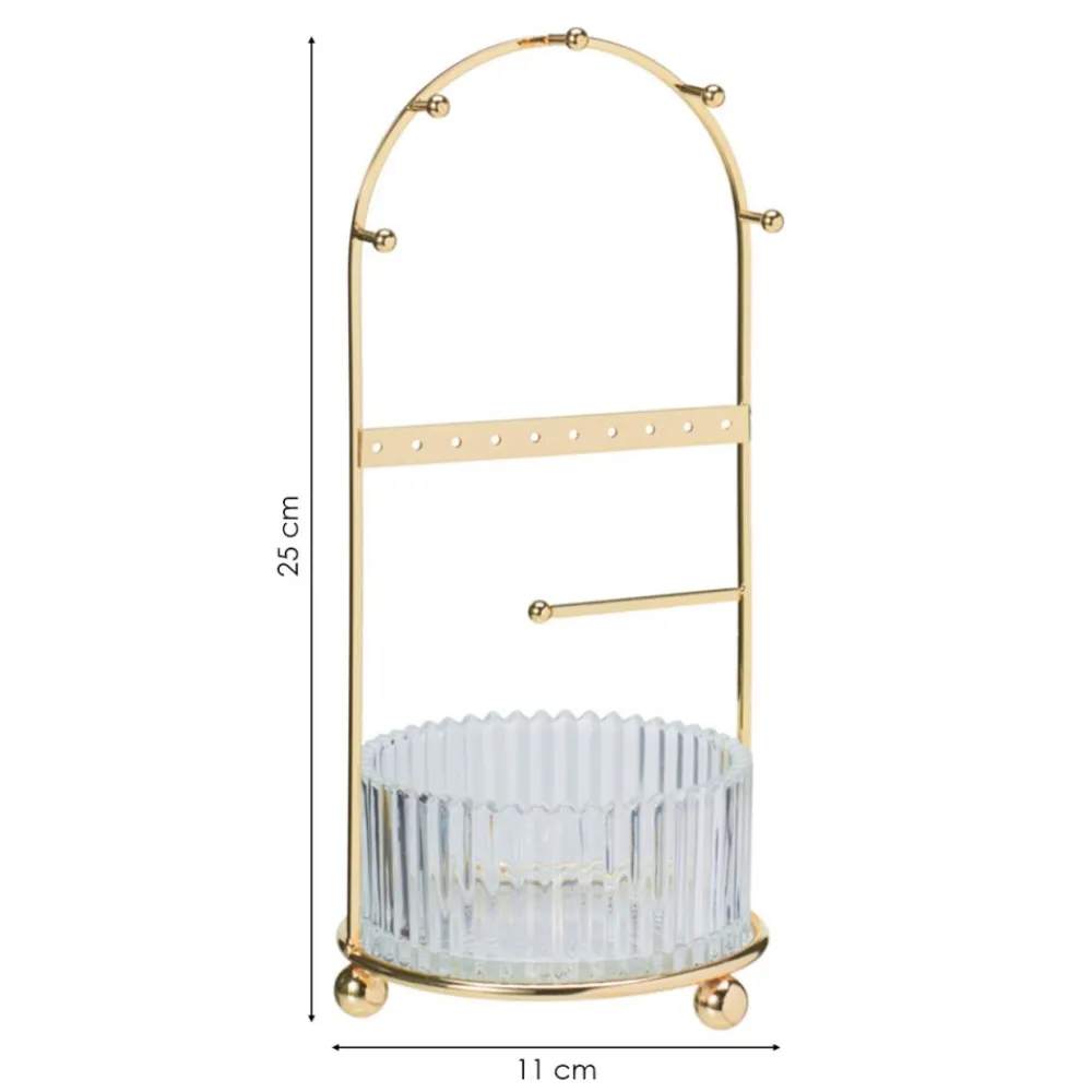Organizer na biżuterię ze szklanym pojemnikiem złoty h25 cm * H&S Decoration Discount