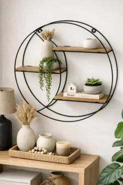 Półka ścienna metalowa z MDF czarna okrągła 44 cm * HowHomely Sale