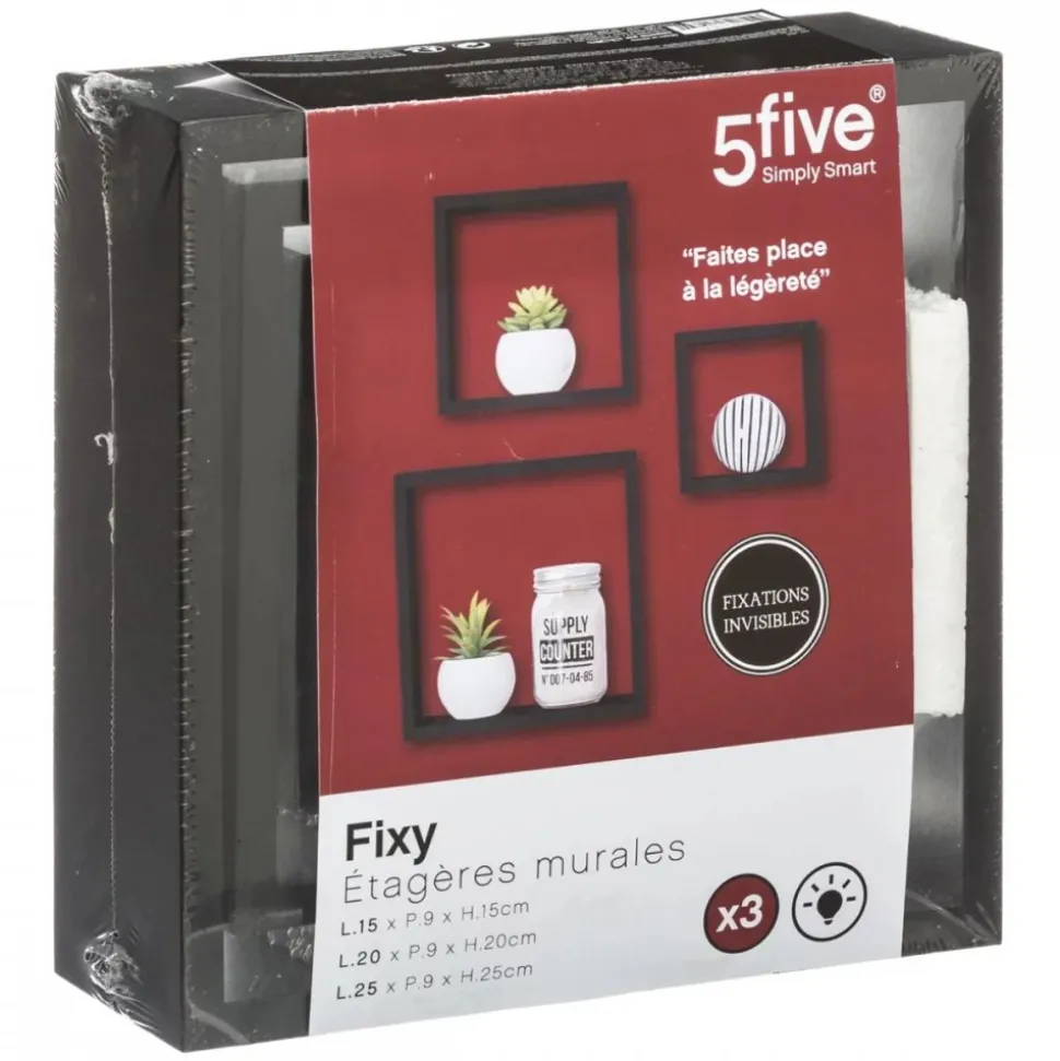 Półki ścienne Cube Black 3 sztuki