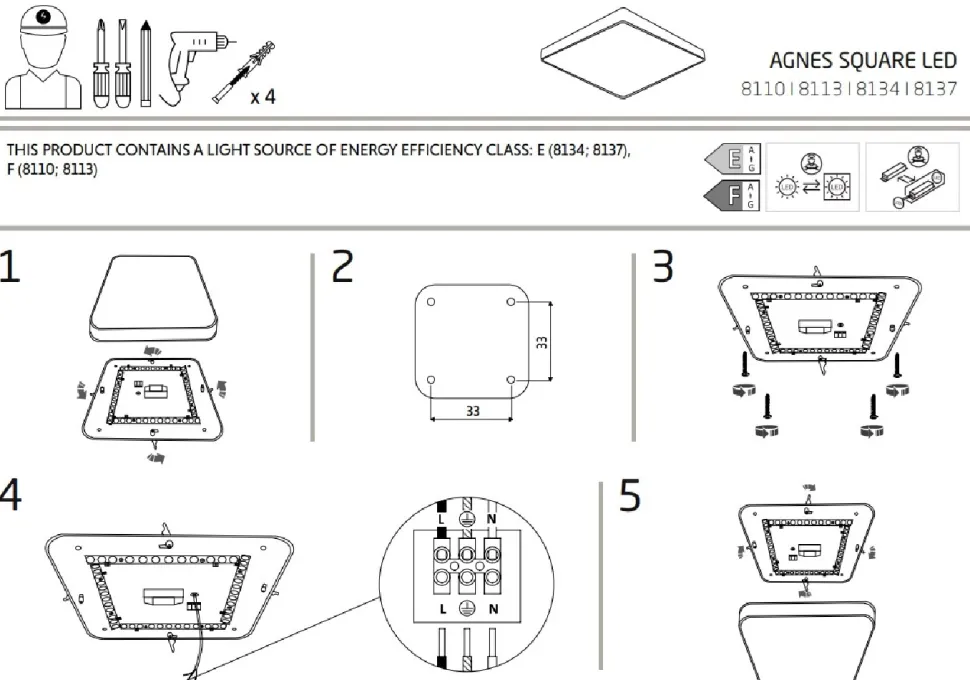 Plafon Łazienkowy AGNES SQUARE Czarny 32W LED 3000K IP44 43,5cm