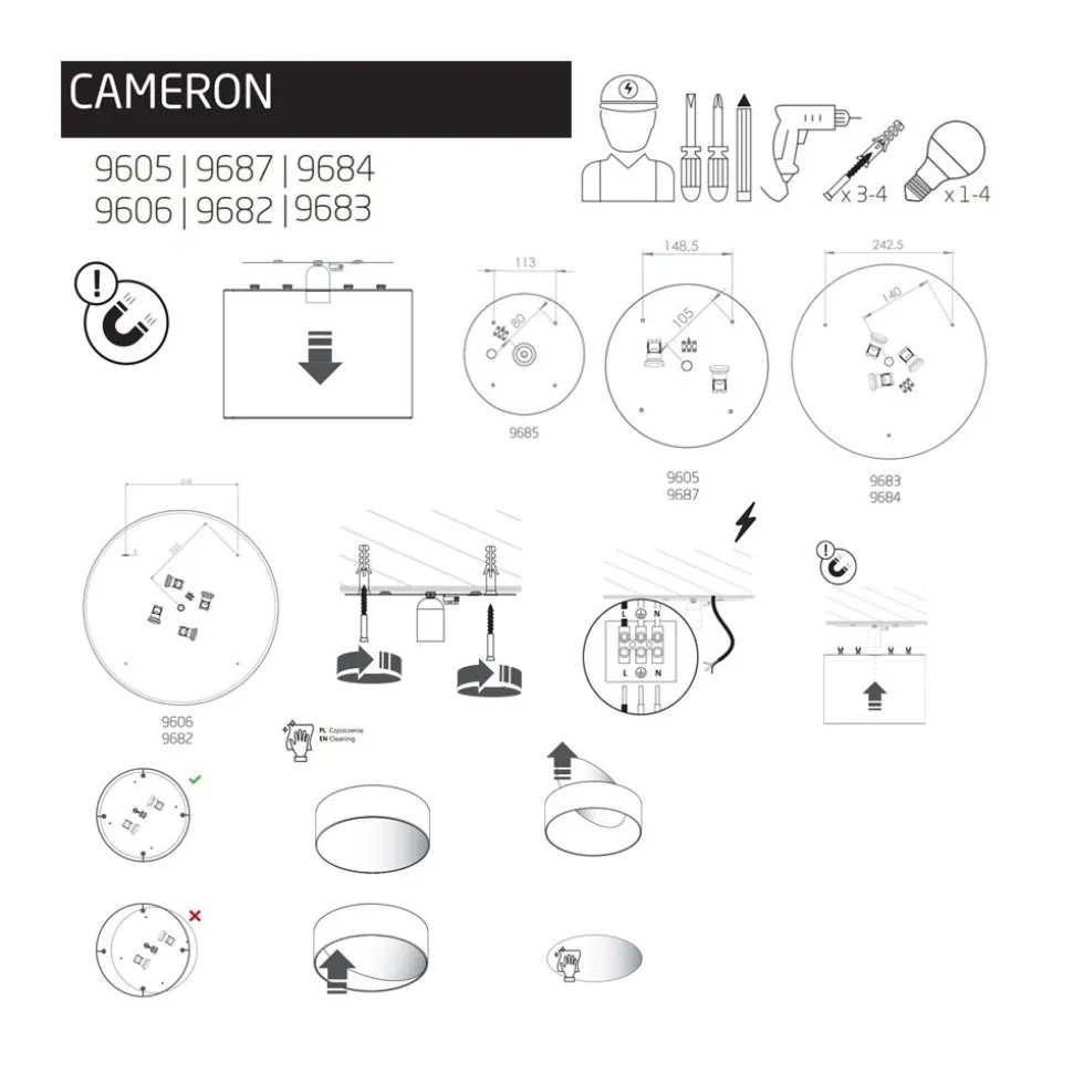 Plafon Sufitowy CAMERON Szary Abażur 4xE27 65cm