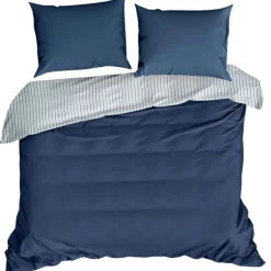 Pościel RAYA paski biało granatowa 220x200 satyna