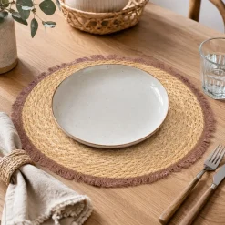 Podkładka na stół boho 38 cm czekoladowe frędzle