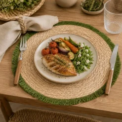 Podkładka na stół boho 38 cm zielone frędzle * KINVARA Online