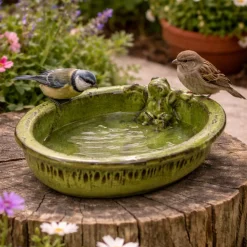 Poidełko dla ptaków ceramiczne z żabą zielone * Esschert Design Outlet