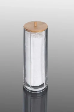 Pojemnik na waciki z bambusową pokrywą 19,5 cm * Bathroom Solutions Outlet