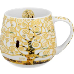 Porcelanowy kubek baryłka Klimt Ecru Tree Of Life 430 ml
