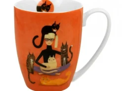 Porcelanowy kubek baryłka Koci Świat Cindy i Koty w koszyczku 360 ml