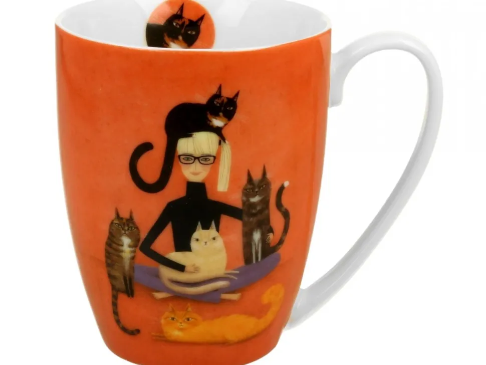 Porcelanowy kubek baryłka Koci Świat Cindy i Koty w koszyczku 360 ml