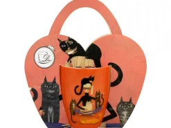 Porcelanowy kubek baryłka Koci Świat Cindy i Koty w koszyczku 360 ml