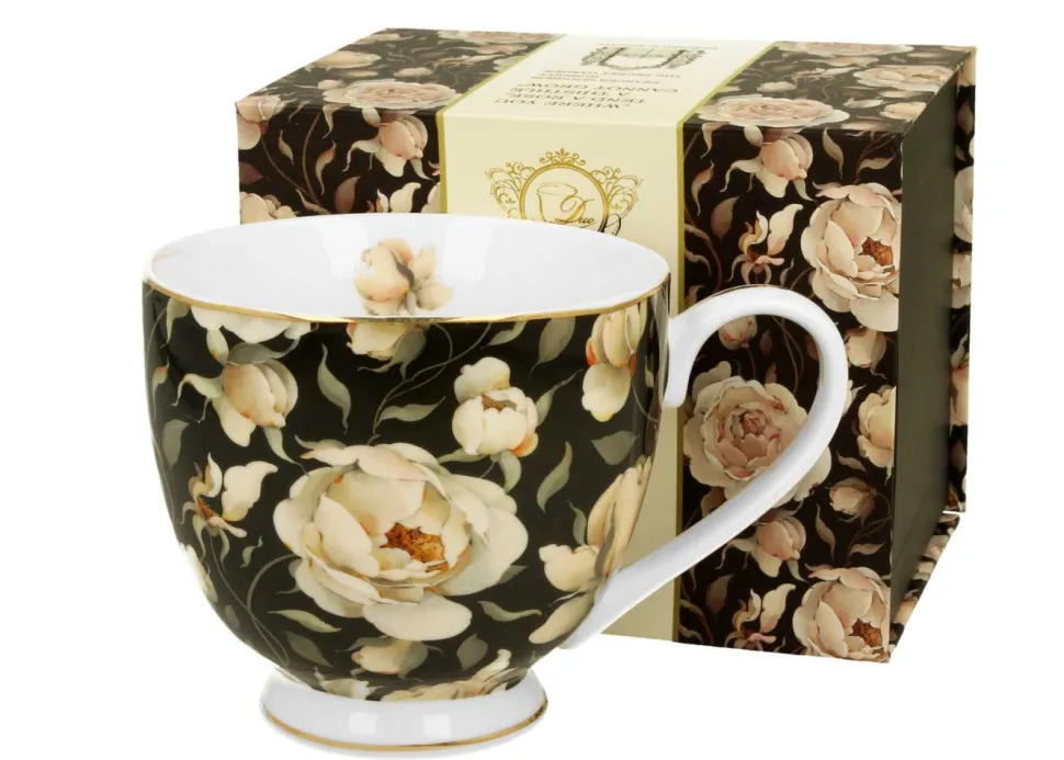 Porcelanowy kubek na stopce English Roses Black 530 ml