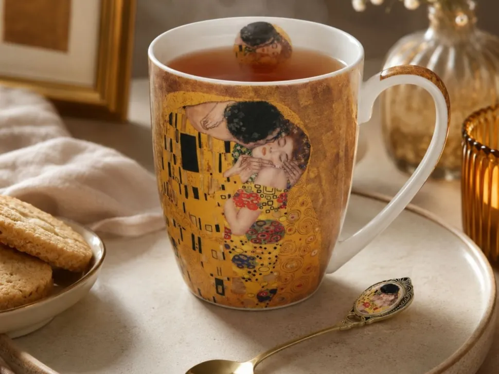 Porcelanowy kubek z łyżeczką G. Klimt The Kiss 360 ml